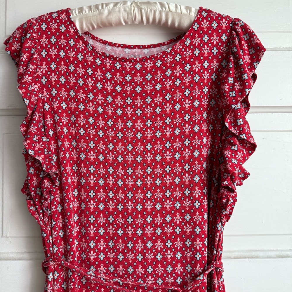 LOFT Red Floral Midi Dress - Picture 3 of 4